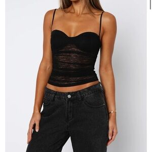 White Fox Black Lace Camisole Top